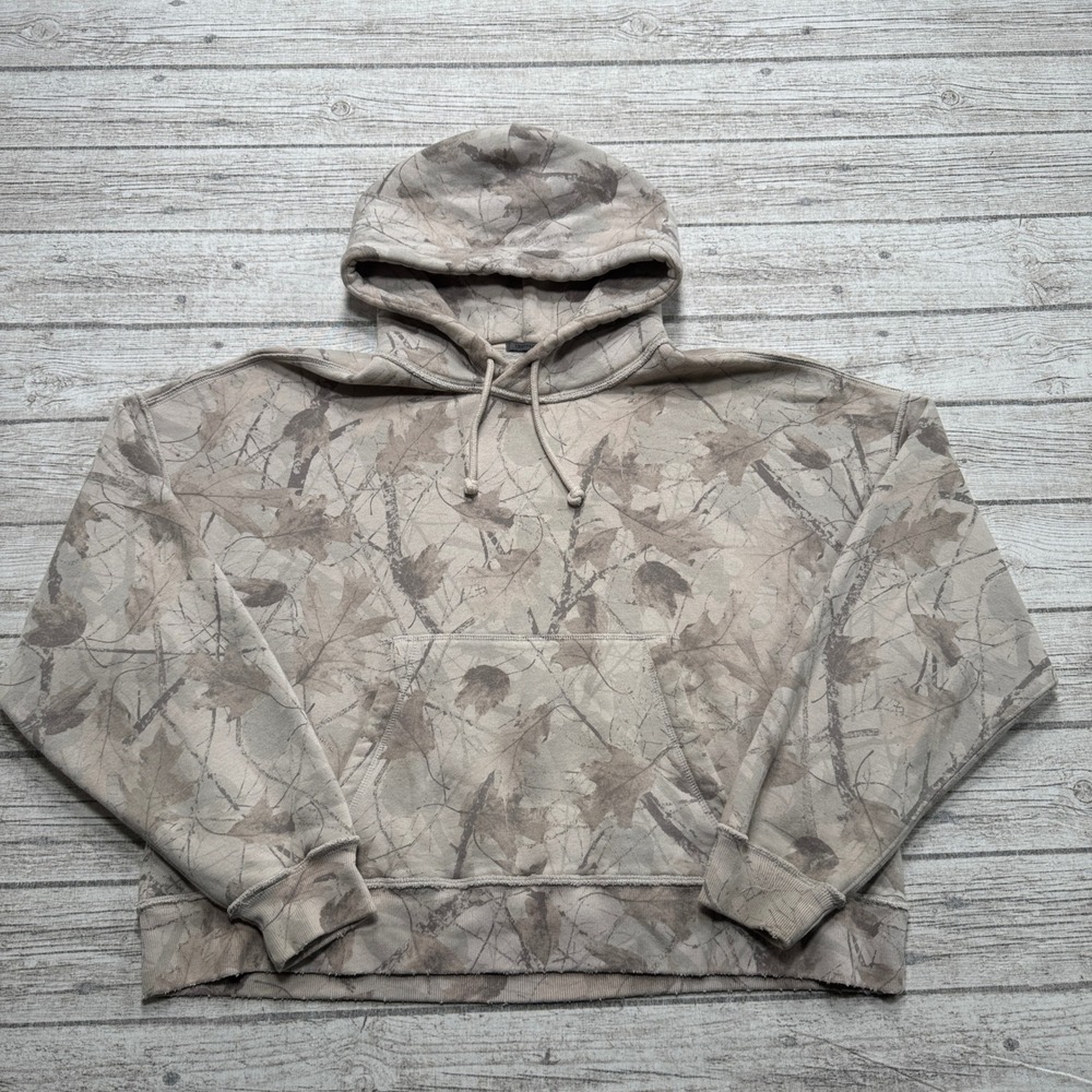 Abercrombie & Fitch Hoodie Women's Small Beige Camo Cropped Boxy Fit Pullover